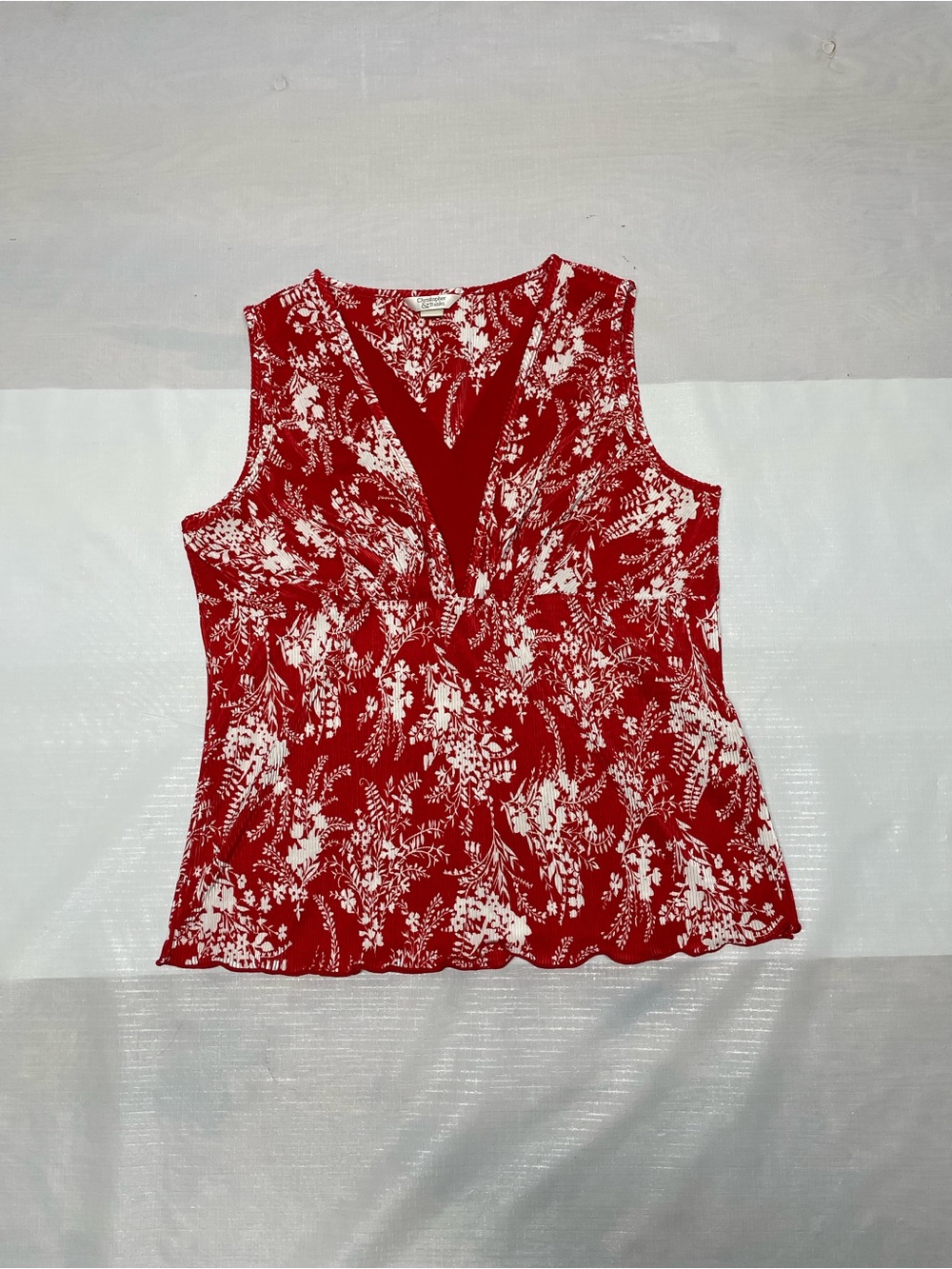 Christopher & Banks Red and White Floral Blouse Sz: Large